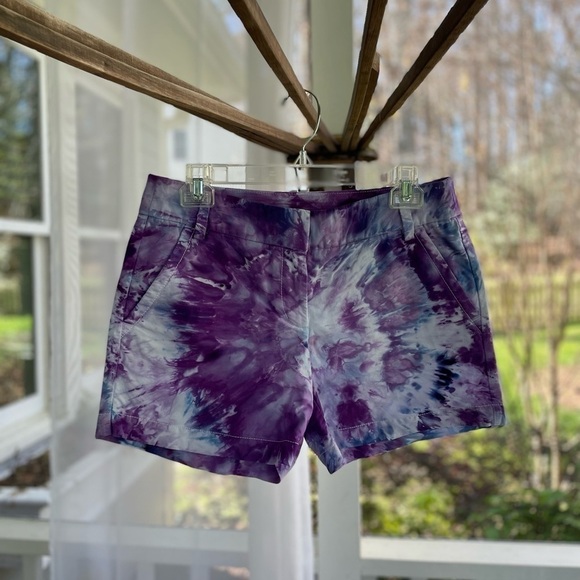 J. Crew Pants - Hand crafted tie dyed J.Crew Rainbow Striped Shorts Size 6 gorgeous purples!